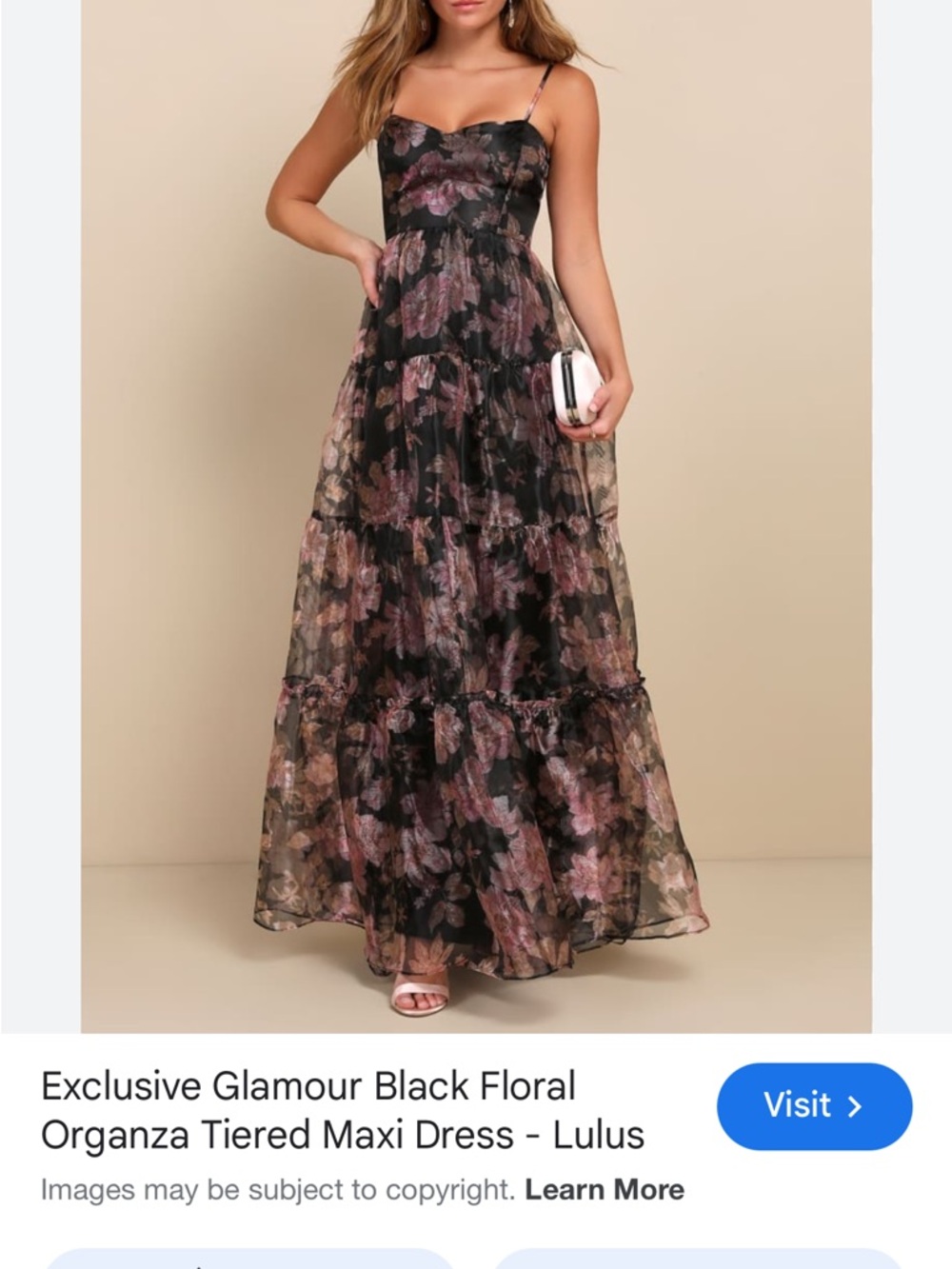 Lulus Black Floral Organza Tiered Maxi Dress